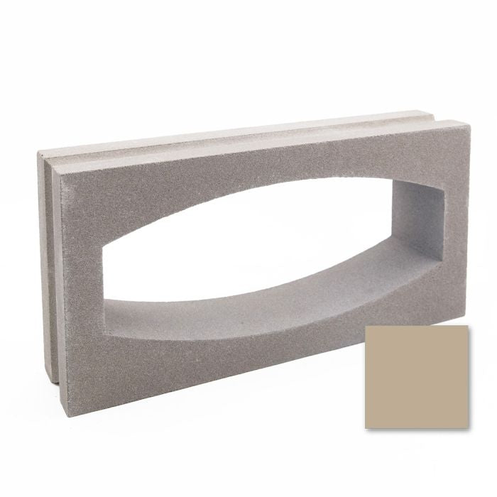 Gili Rectangular Sample by New York Cement Tile: rectangular beige block with curved cutout, shown with color swatch.