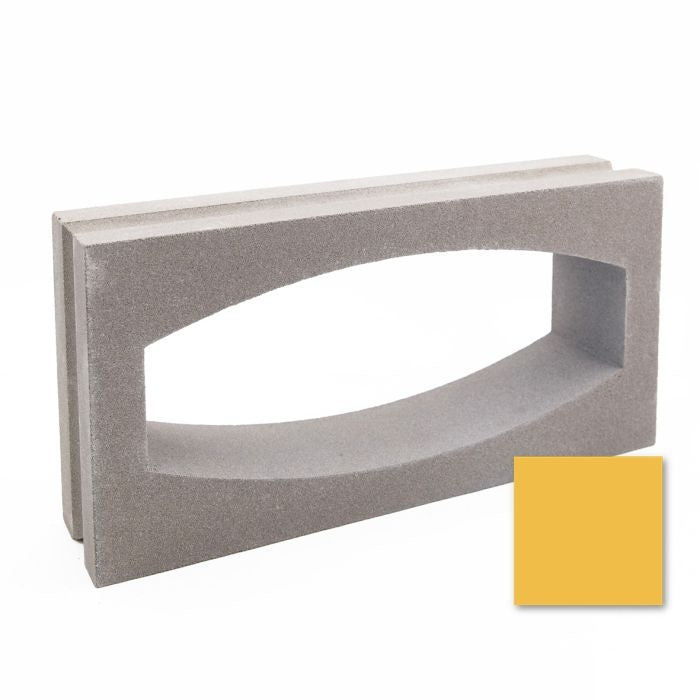 Gili Rectangular Sample by New York Cement Tile: concrete block with arched cutout and mustard yellow color swatch.