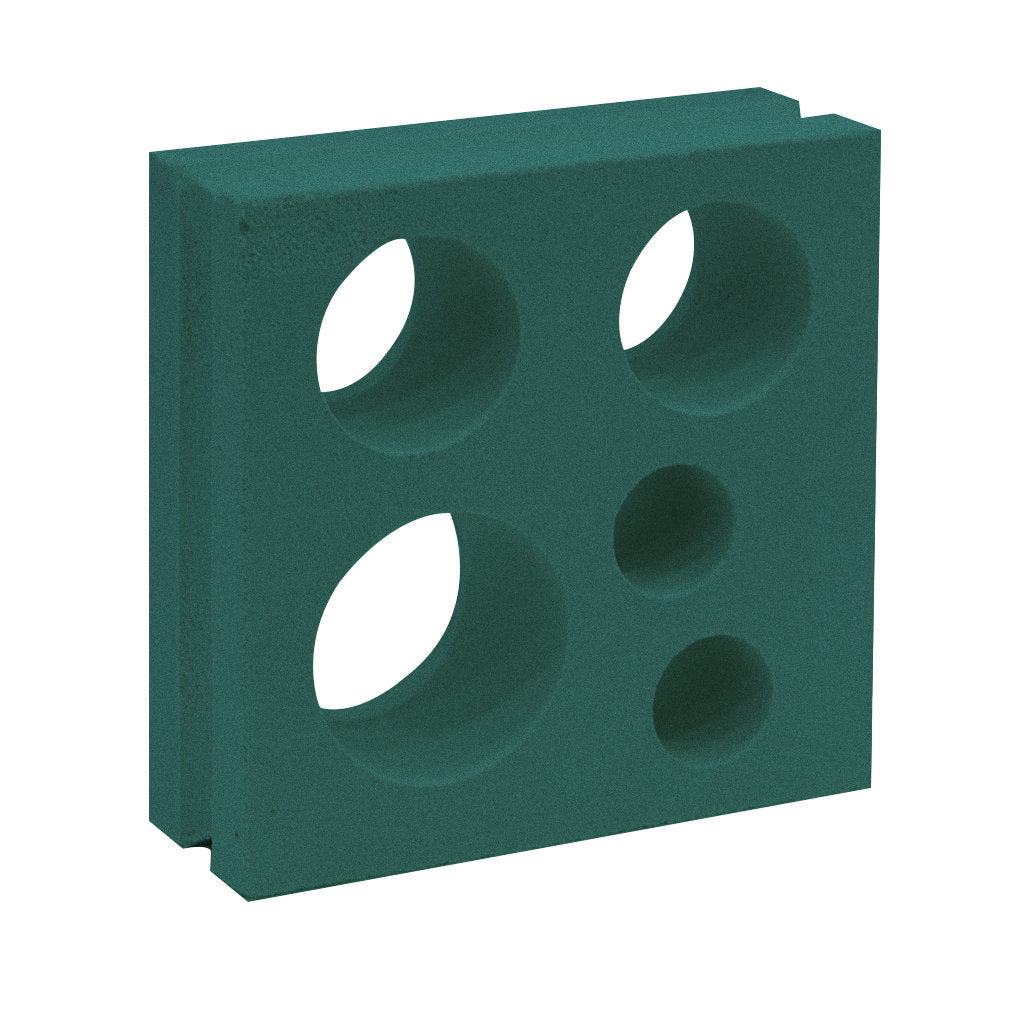The Jami by New York Cement Tile is a green square breeze block with four round holes in a grid pattern.