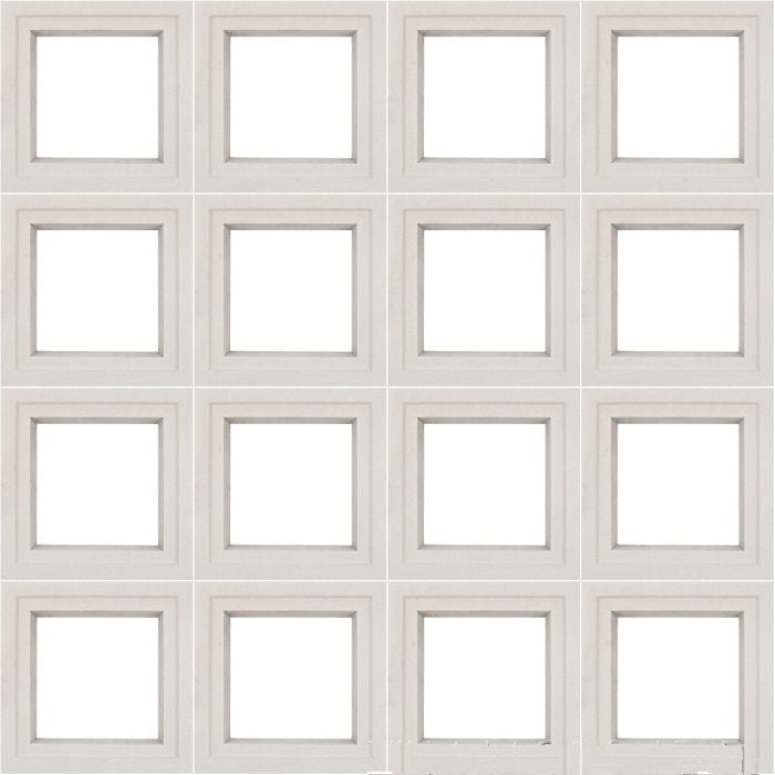 Sixteen empty, evenly spaced Large Arbie Sample frames by New York Cement Tile create a grid on a white background.