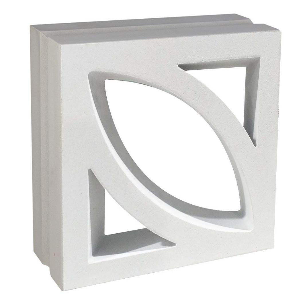 The Large Bev by New York Cement Tile is a white decorative block ideal for mid-century modern screens or garden walls.