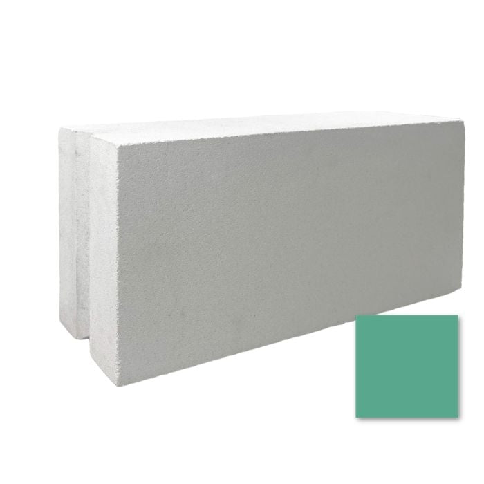 Two Large Half Windy Ninety breeze blocks by New York Cement Tile, white with a green swatch in the lower right corner.