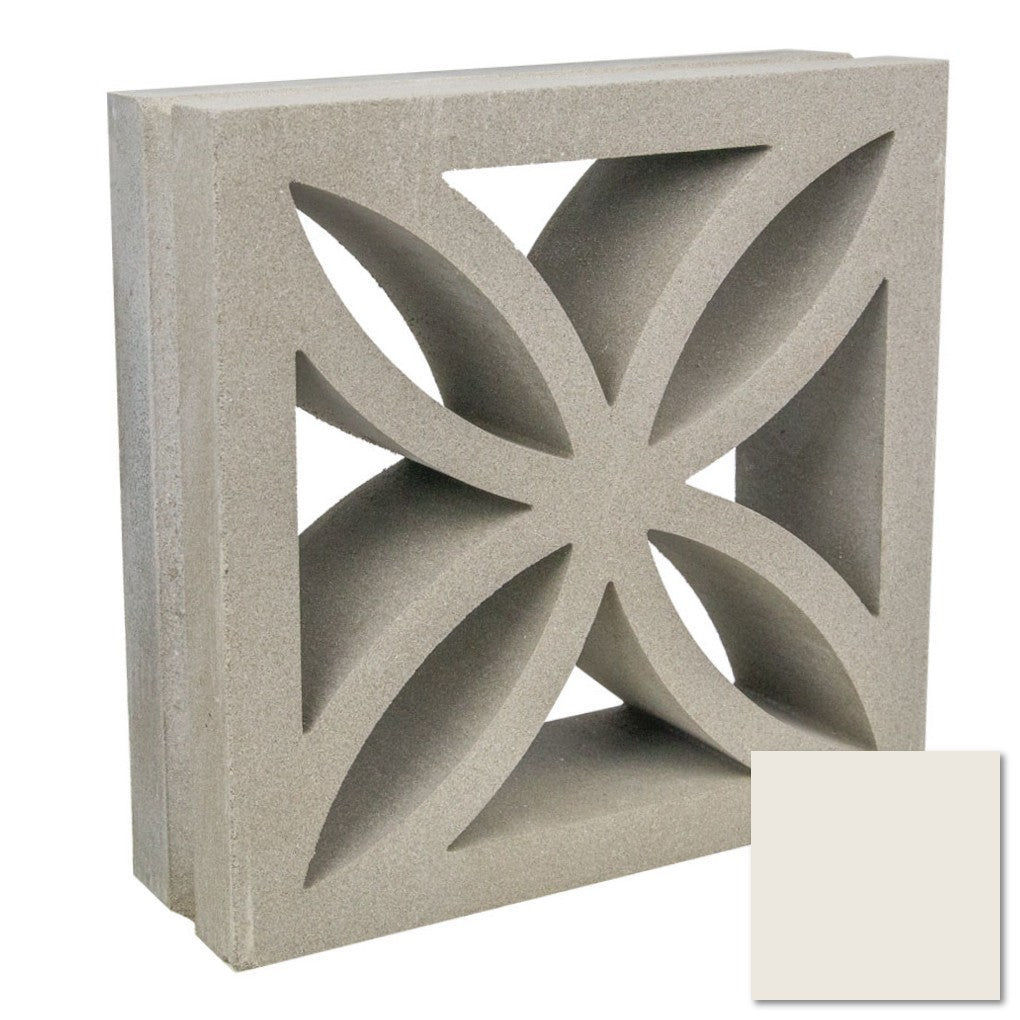 Large Beeza Sample by New York Cement Tile: a mid-century modern breeze block with geometric flower pattern and color swatch.