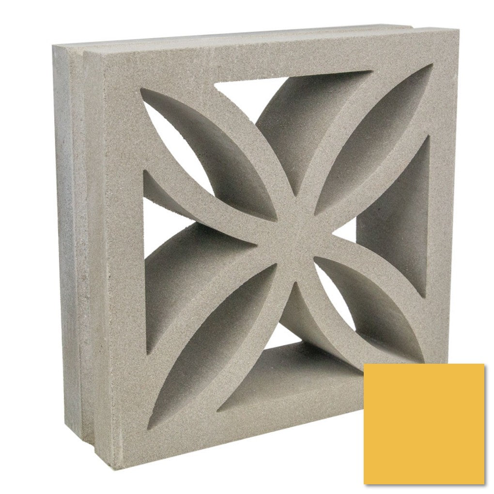 The Large Beeza Sample by New York Cement Tile is a decorative concrete breeze block with a geometric flower pattern.