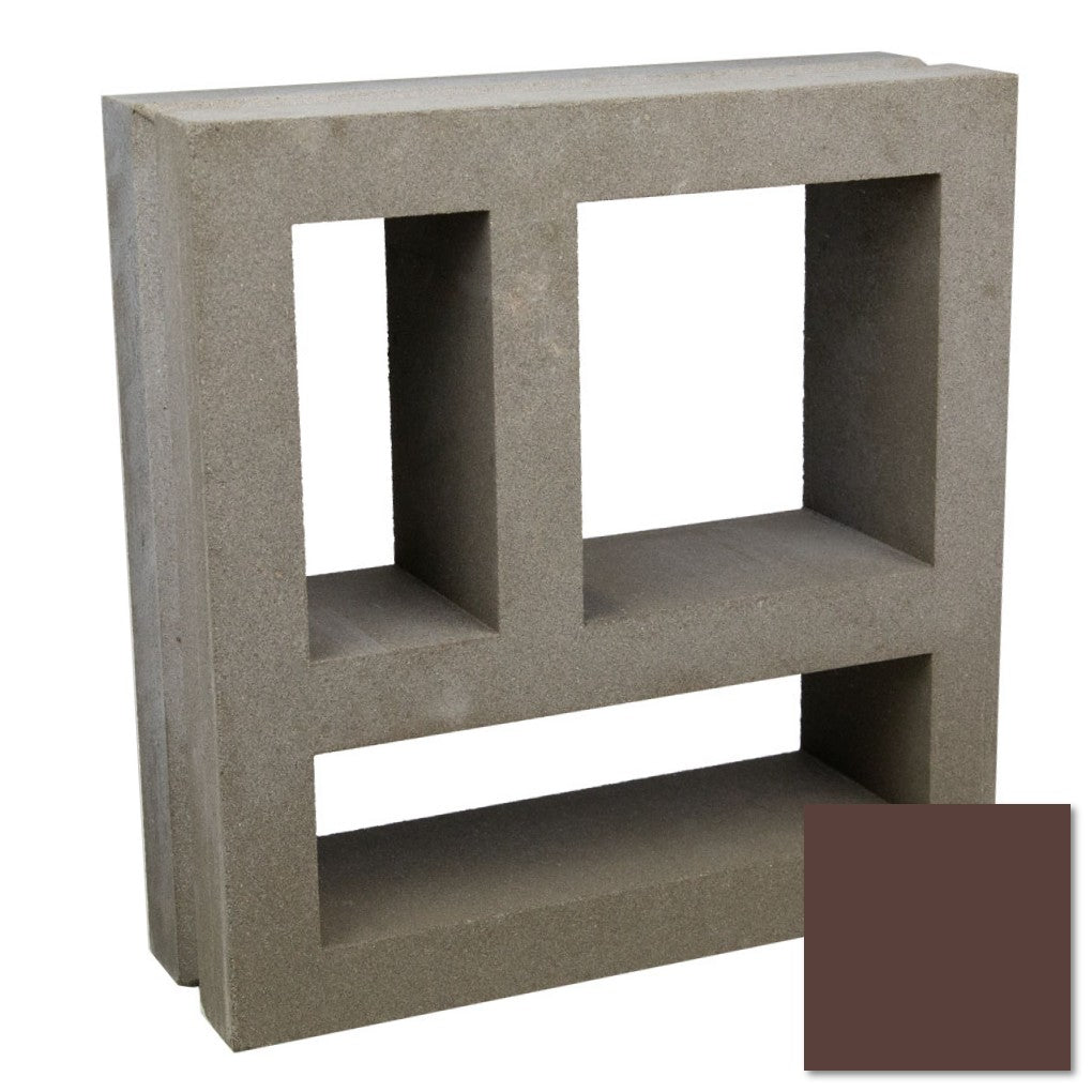 Large Kaua Sample by New York Cement Tile: a mid-century concrete block with three rectangular openings, brown swatch at corner.