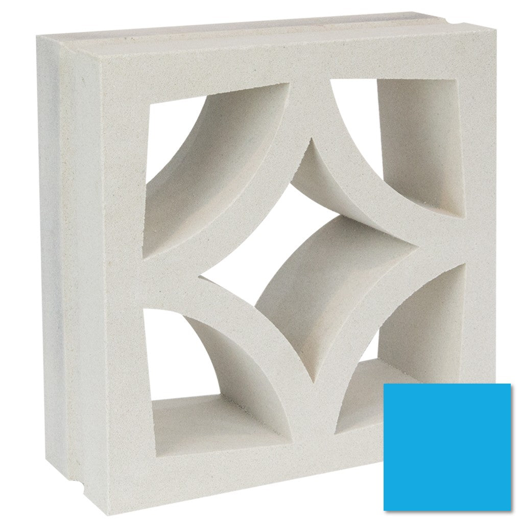 The Large Malta by New York Cement Tile features mid-century geometric cutouts beside a bold bright blue square.