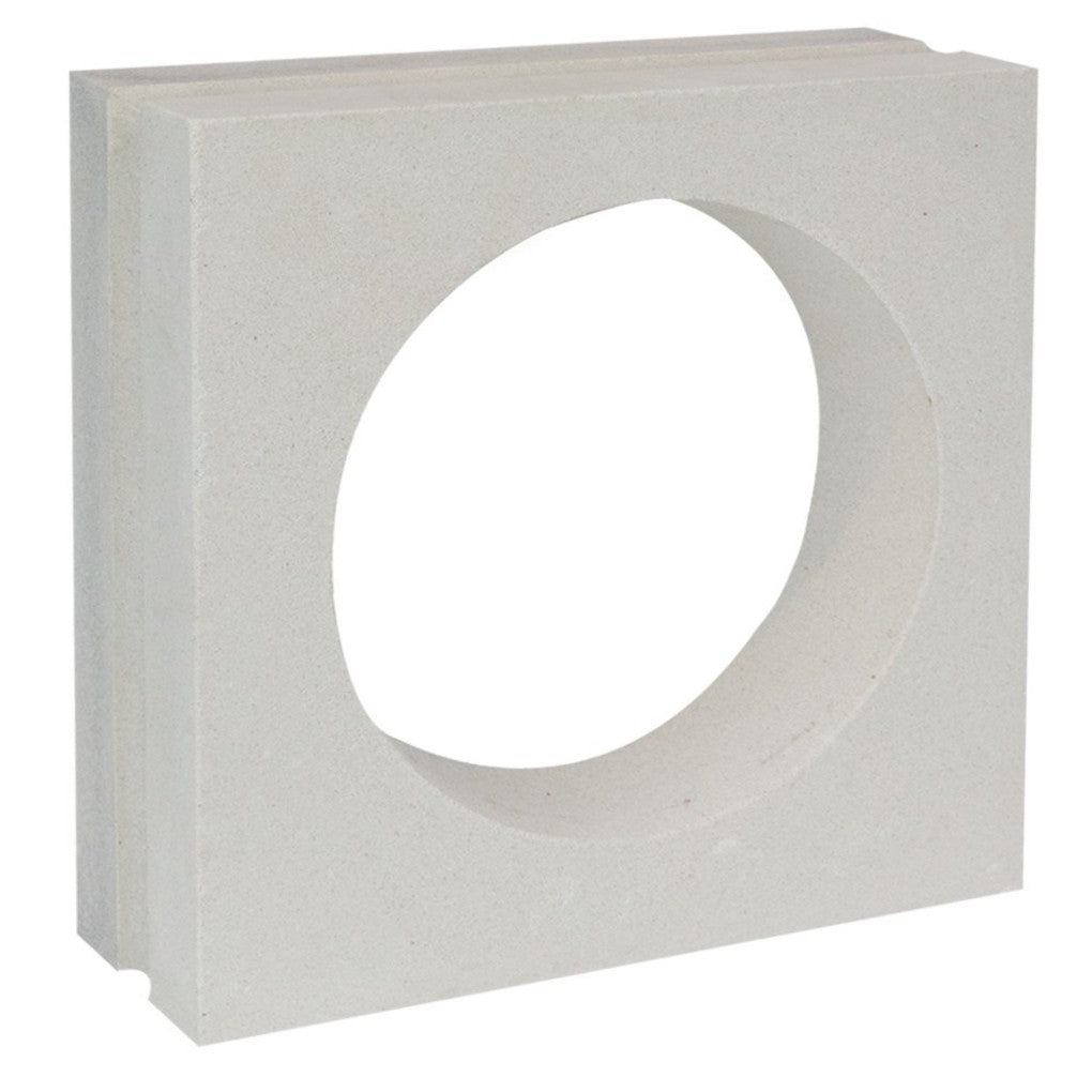 The Large Tortie Sample by New York Cement Tile is a square white concrete block with a large circular hole for decor.