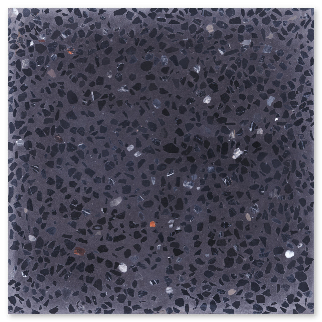 The Terrazzo 12X12 -NT30-Tribec tile by New York Cement Tile offers a stylish, durable dark terrazzo flooring option.
