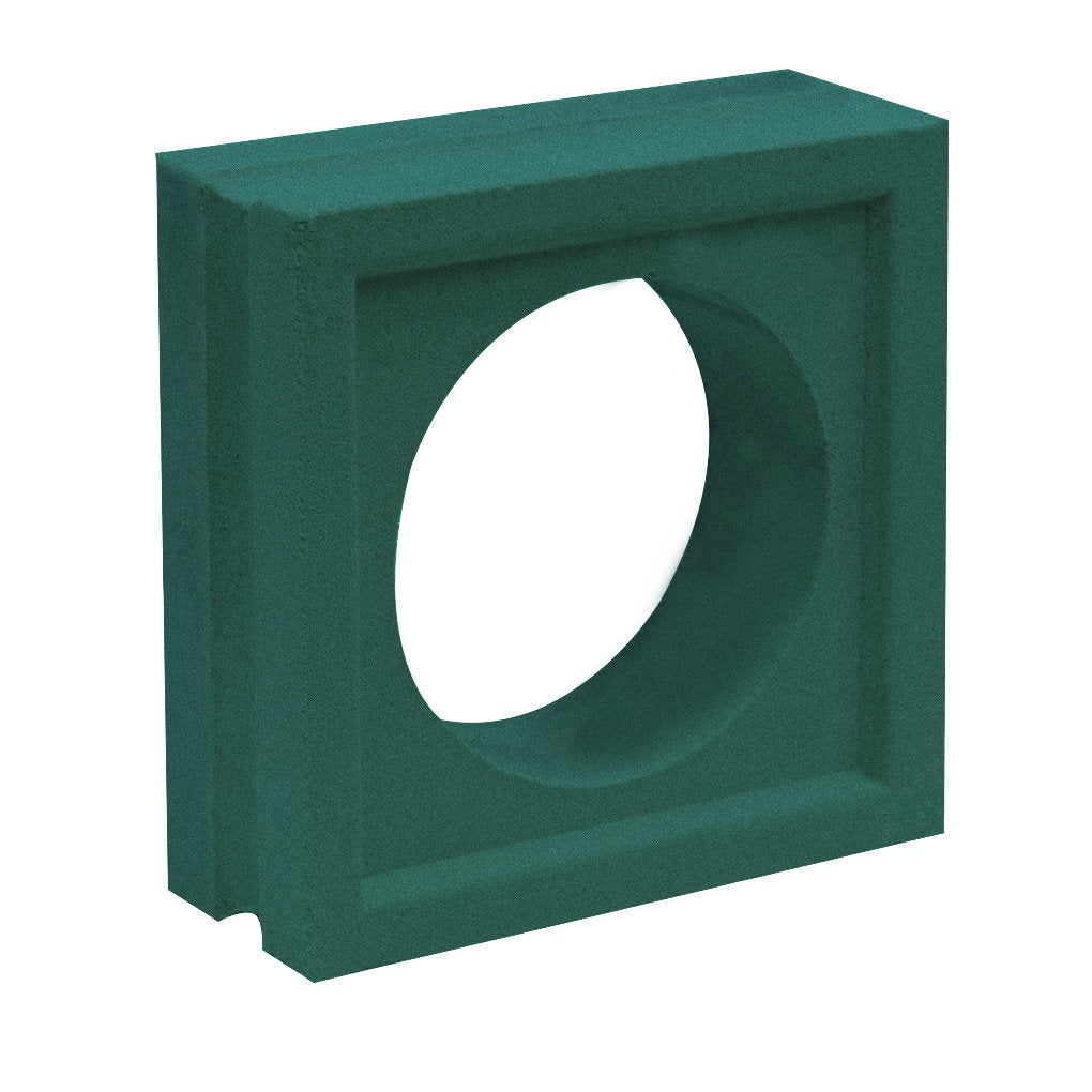Maldi by New York Cement Tile: green square foam block with large circular hole, mid-century concrete screen inspired.