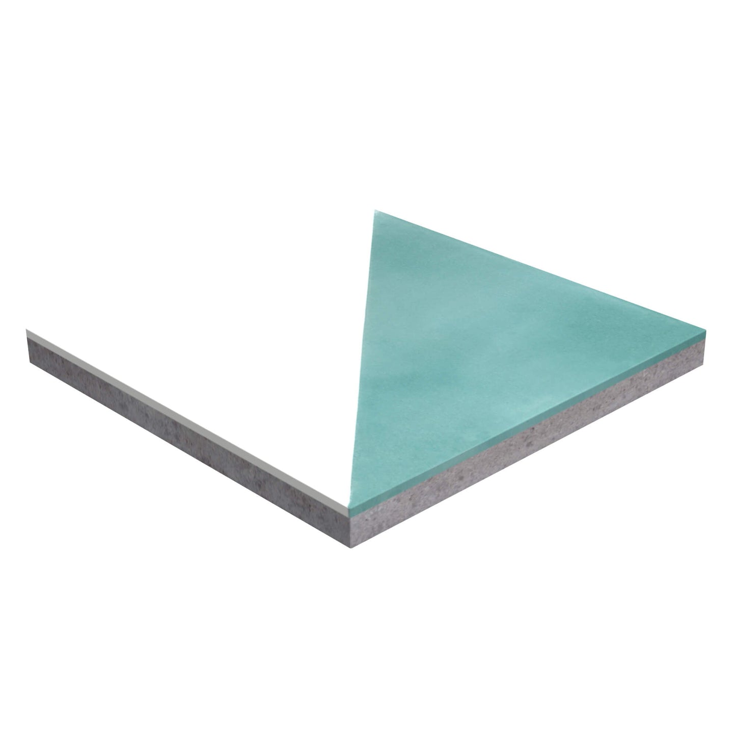A square green N20-139 Malibu & White sample from New York Cement Tile, with a cut-off corner like handcrafted tiles.