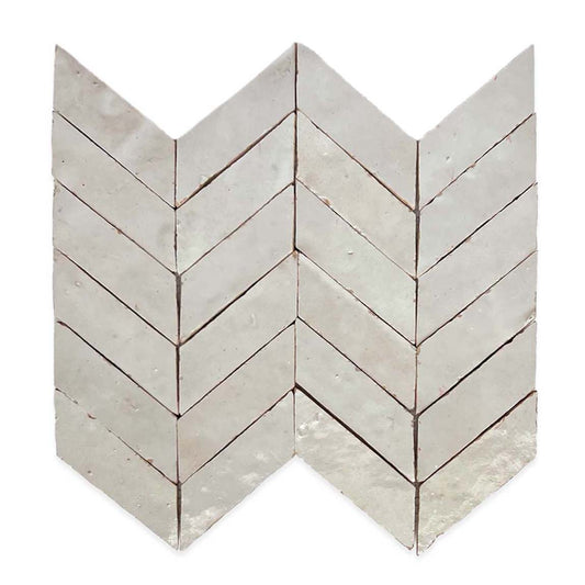 GLAZED ZELLIGE MOSAIC MAT CHEVRONS - Ivory Cloud