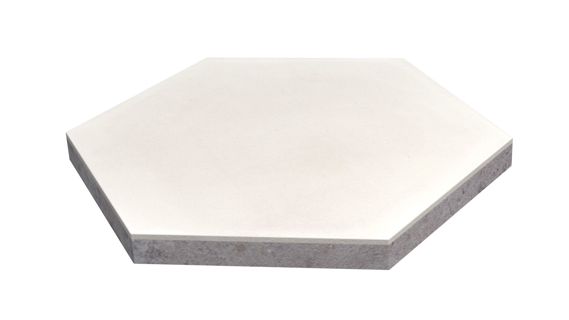The NH23-1105 Sample by New York Cement Tile is a white hexagonal tile with a gray edge, shown on white background.