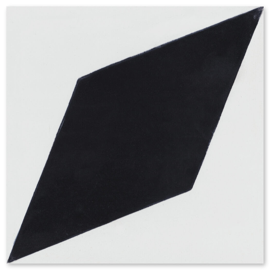The N20-480 B&W sample by New York Cement Tile features a black diamond on white, evoking handcrafted cement tiles.