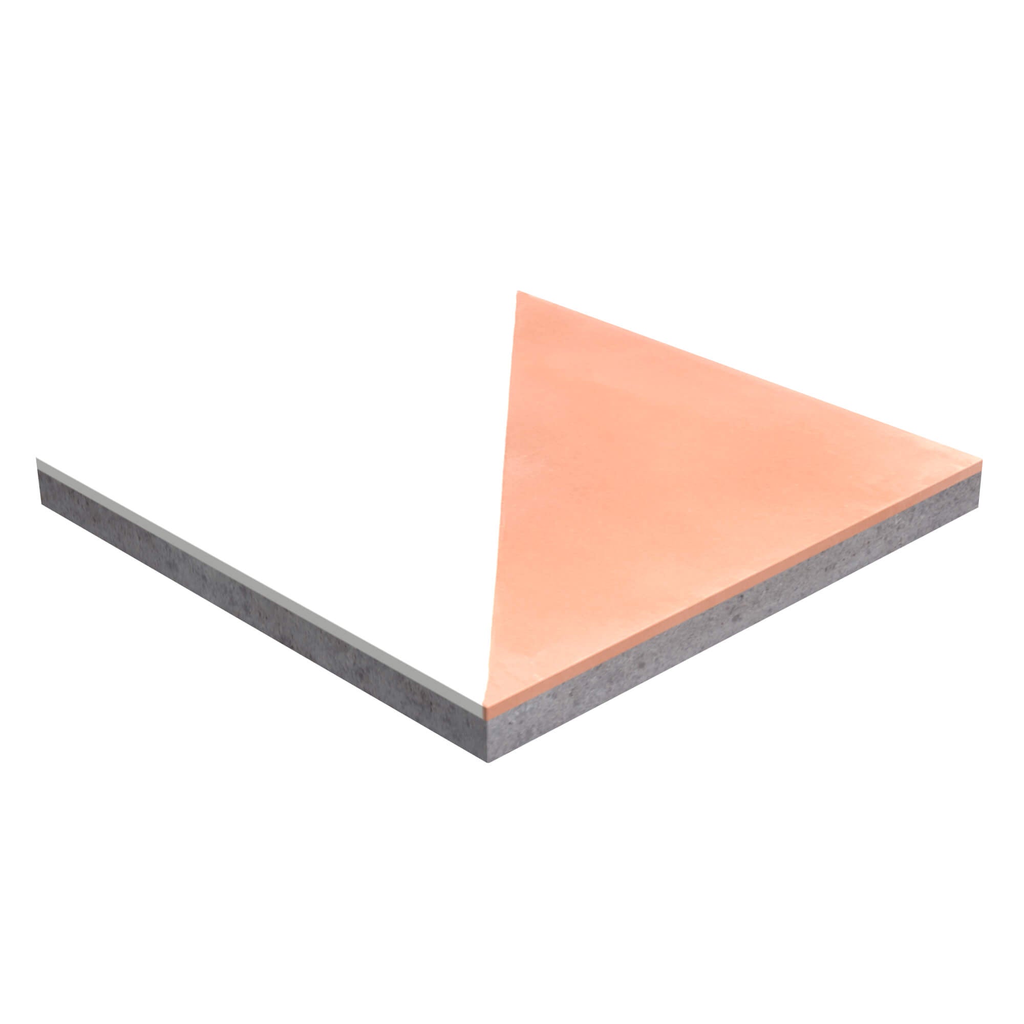 A sample of N20-139 Misty Coral & White by New York Cement Tile: orange top, gray middle, and white underside.