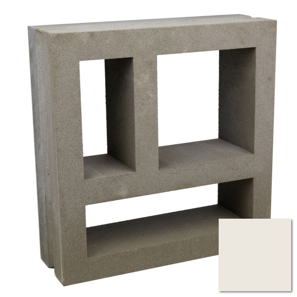 The Large Kaua Sample by New York Cement Tile is a tan rectangular breeze block with three cutouts and a color swatch.