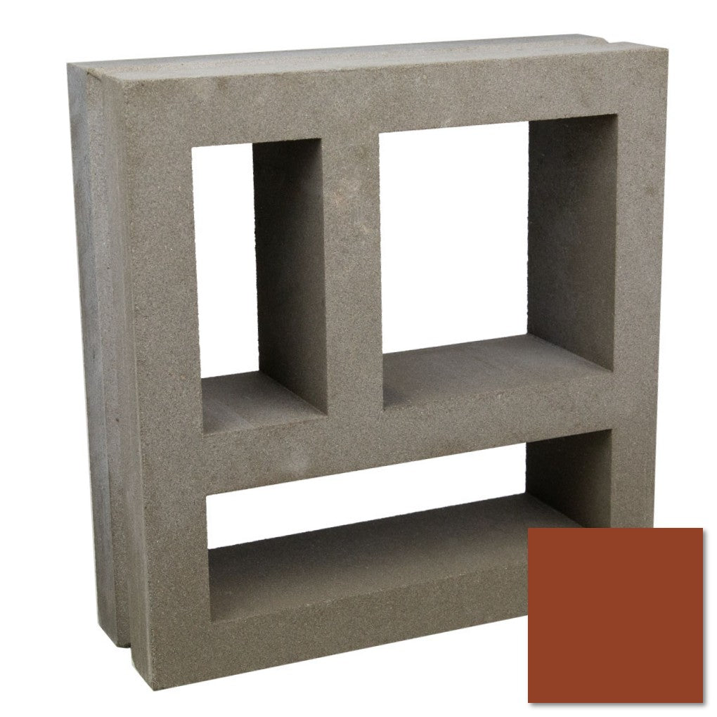 A rectangular, gray Large Kaua Sample by New York Cement Tile sits beside a reddish-brown color swatch.
