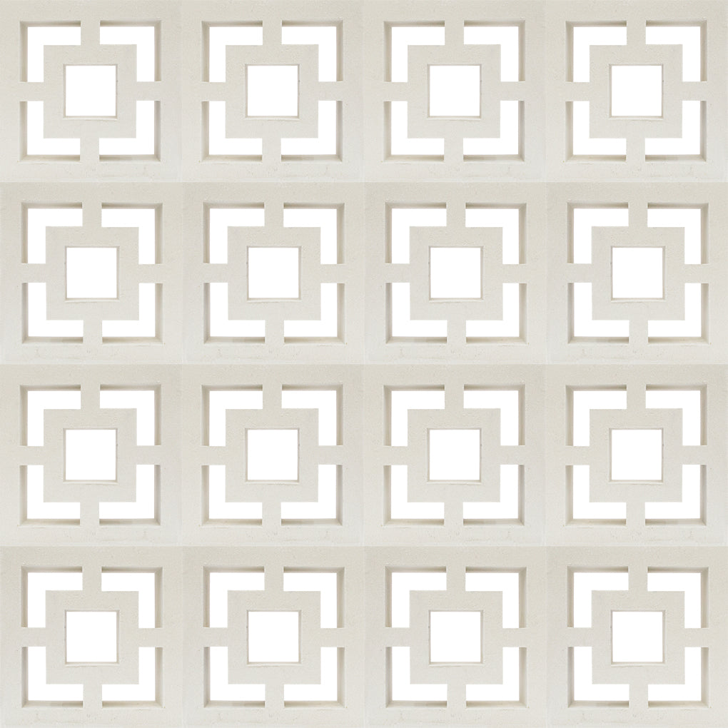 The Large Tong by New York Cement Tile creates geometric cutouts, ideal for stylish privacy screens on a light background.