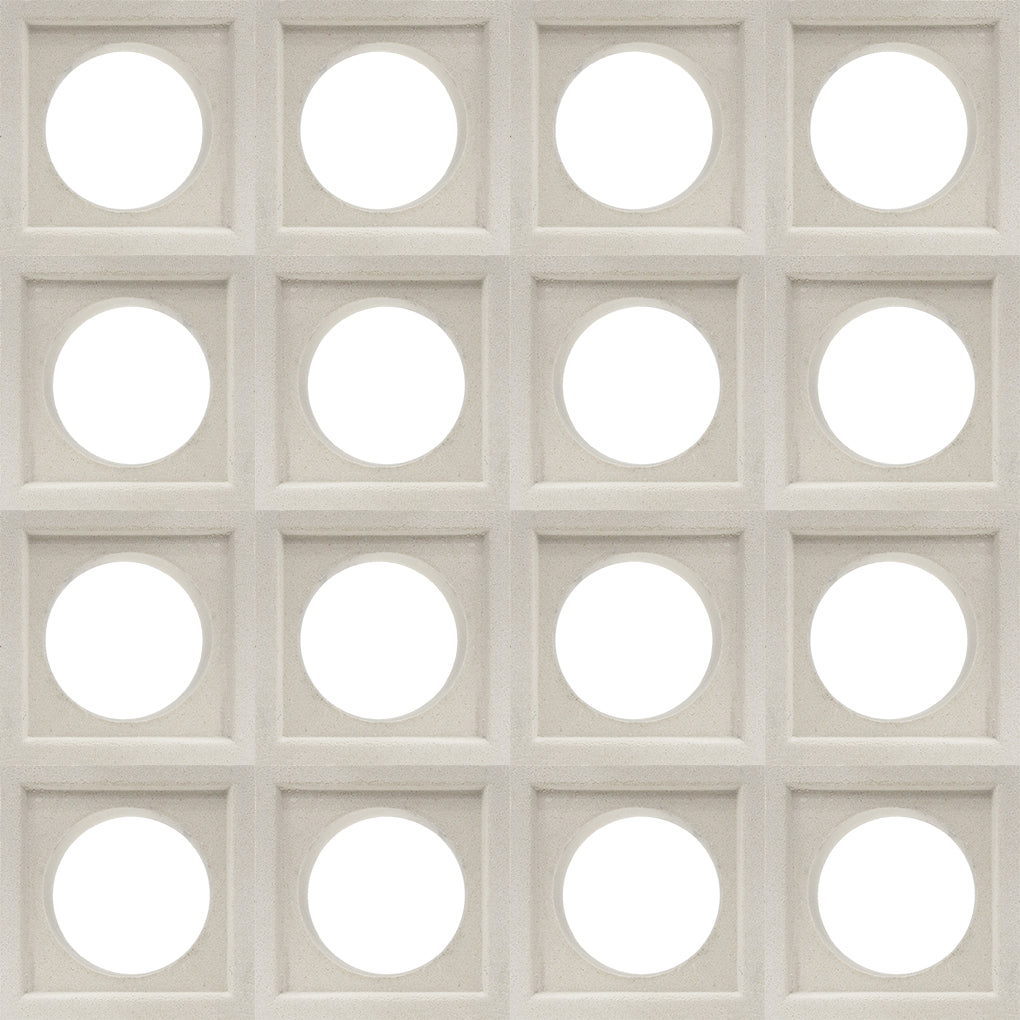 The Maldi tile by New York Cement Tile features round holes in a grid, creating a stylish mid-century modern partition.