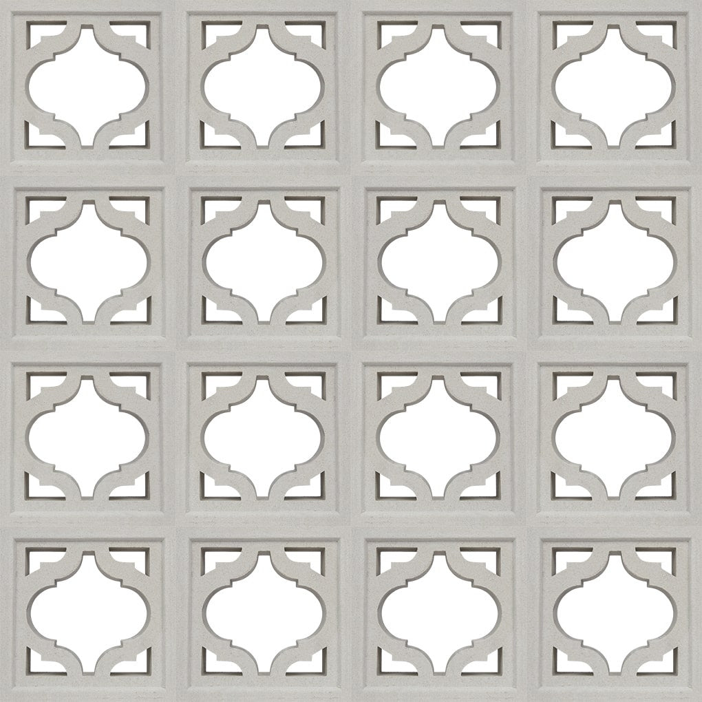 The Mykonos - NBB-022 tile sample by New York Cement Tile features a grid of ornate, geometric cut-out designs.