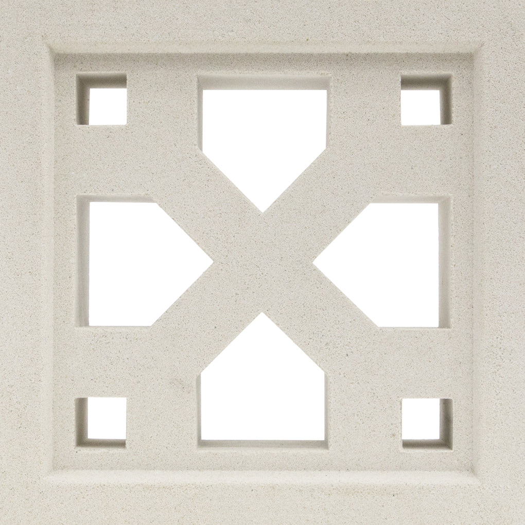 The Tahit breeze block by New York Cement Tile features a geometric cutout, perfect for mid-century decorative partitions.