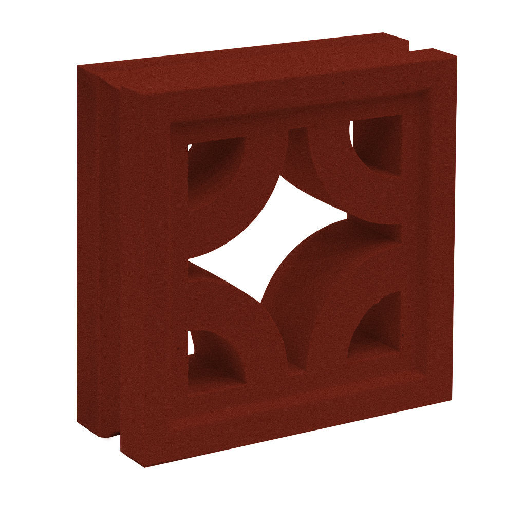 The Sam breeze block by New York Cement Tile features a red diamond-shaped geometric cutout, perfect for decorative partitions.