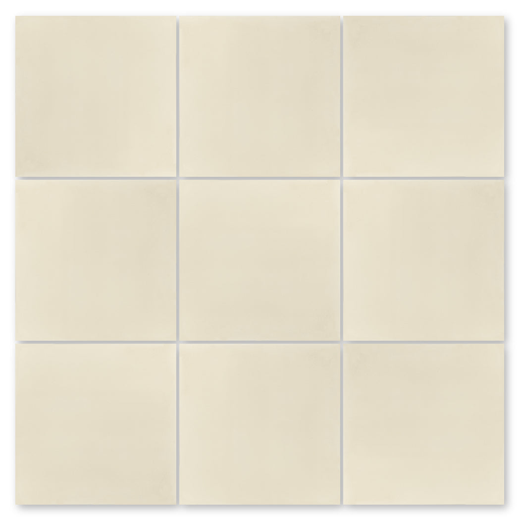 Nine 4x4 cream tiles (1103-Solid) by New York Cement Tile in a 3x3 grid on a white background.