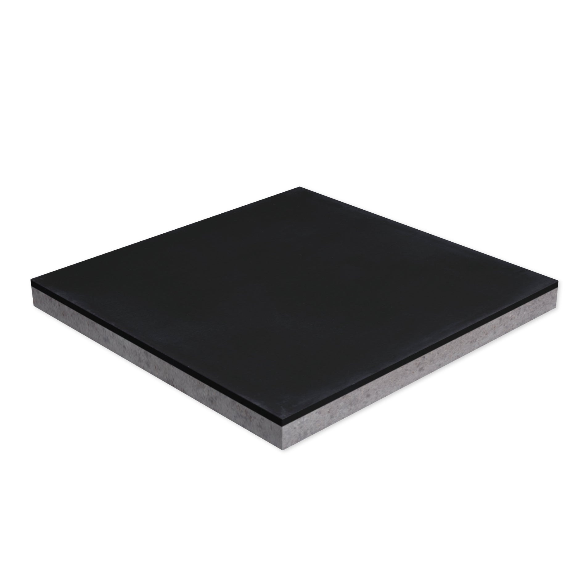 The 2200-Solid Black 8x8 Sample by New York Cement Tile is a square, flat, black tile with gray edges on white background.
