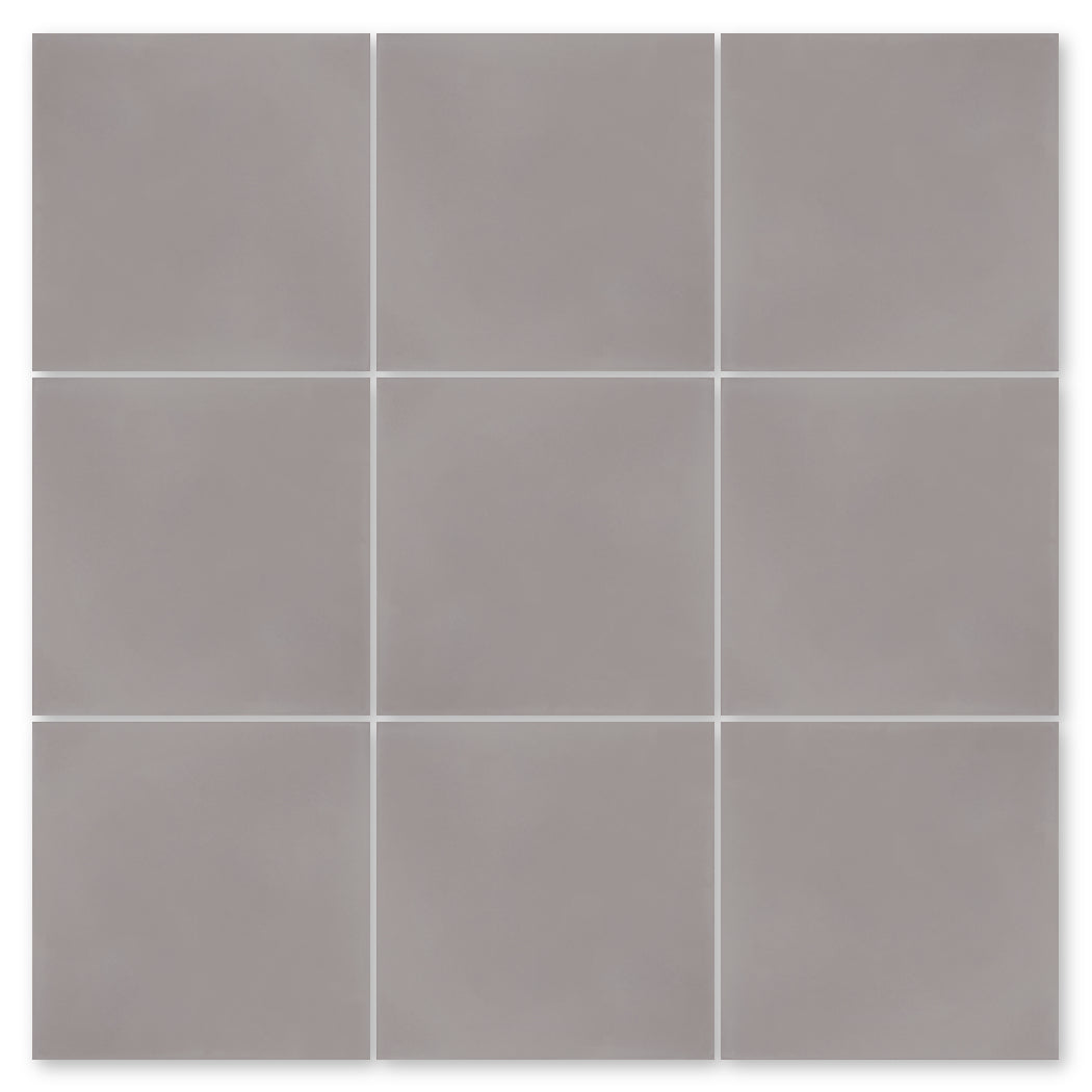 Nine 2201-Solid 4X4 light gray tiles by New York Cement Tile arranged in a 3x3 grid on a white background.