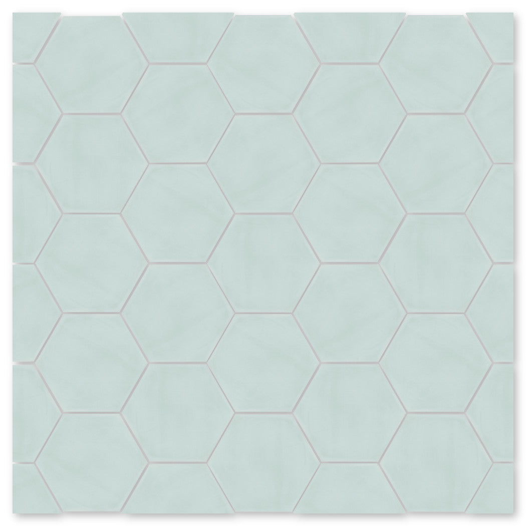 Solid Hex- Whisper by New York Cement Tile: light green cement tiles with a hexagonal design for seamless geometry.