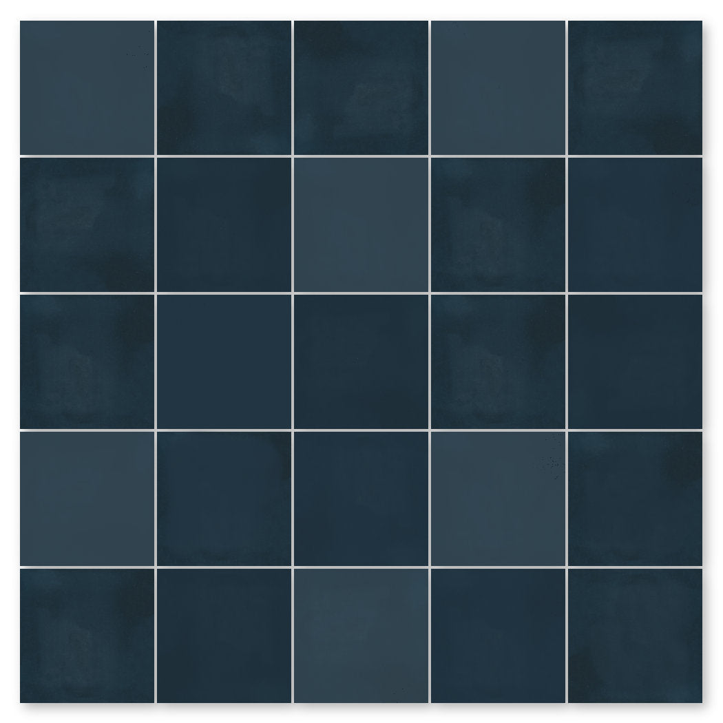 4461-Solid by New York Cement Tile: dark blue square tiles in a grid with thin white grout lines.