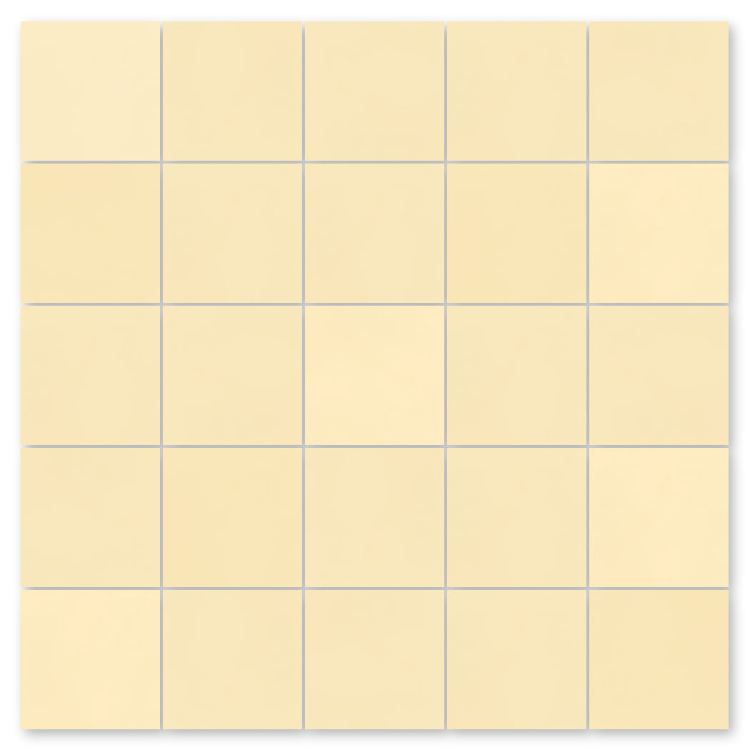 A 6x6 grid of New York Cement Tile 7704-Solid 4x4 cream tiles with thin gray grout, handcrafted for a classic look.