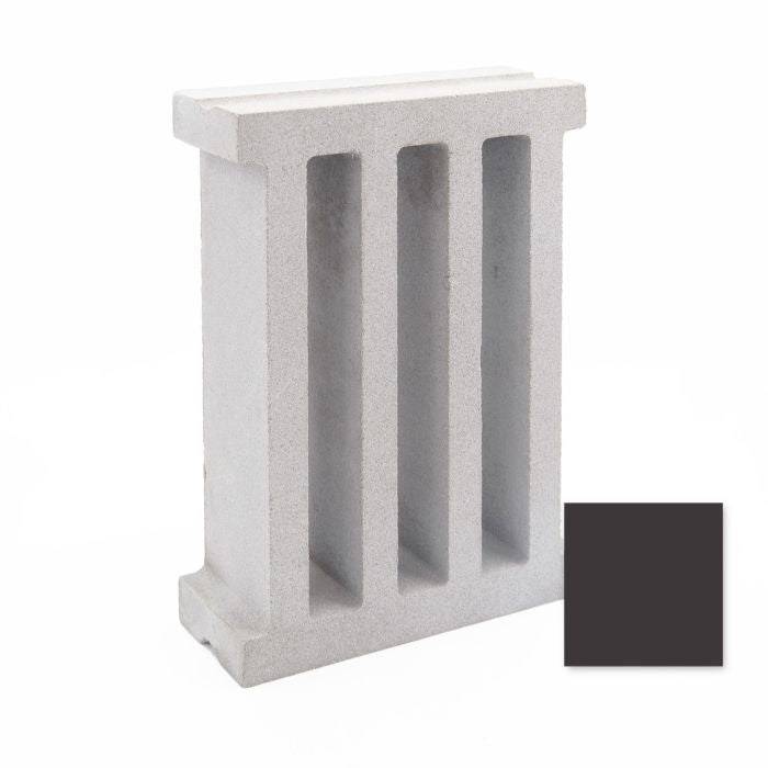 The Taz Sample by New York Cement Tile features a rectangular breeze block with three vertical openings and a small dark gray square.