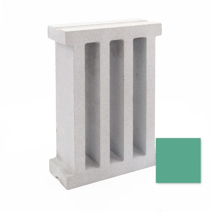 The Taz Sample by New York Cement Tile features three vertical openings beside a teal square on a white background.