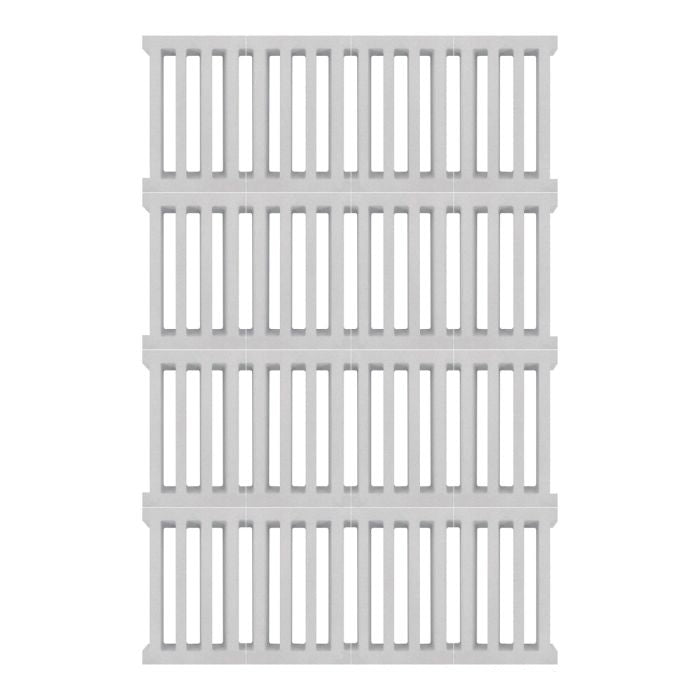 Taz Sample by New York Cement Tile: gray plastic rectangular grate with mid-century modern-style slats on white background.