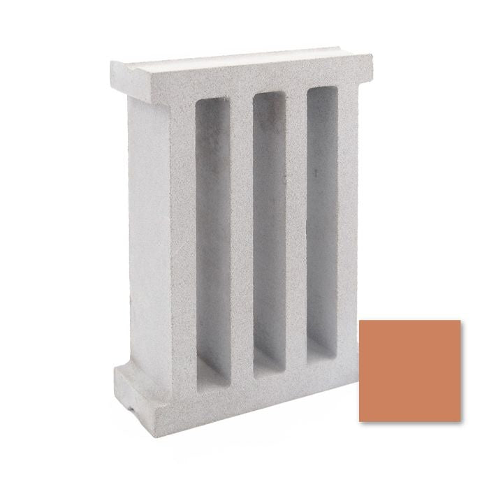 The Taz Sample by New York Cement Tile is a mid-century modern terracotta breeze block with three vertical openings.