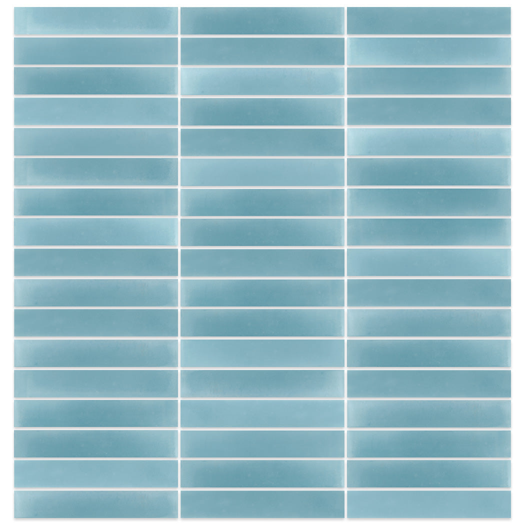 Rectangular light blue tiles arranged in a neat grid pattern with white grout lines between each tile.