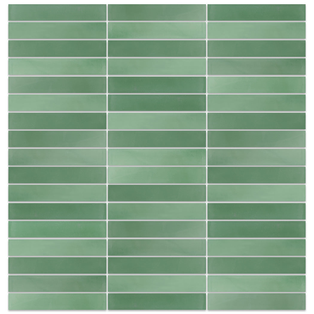 2X12-Solid Gemstone Green by New York Cement Tile features modern rectangular green tiles in a clean grid pattern.