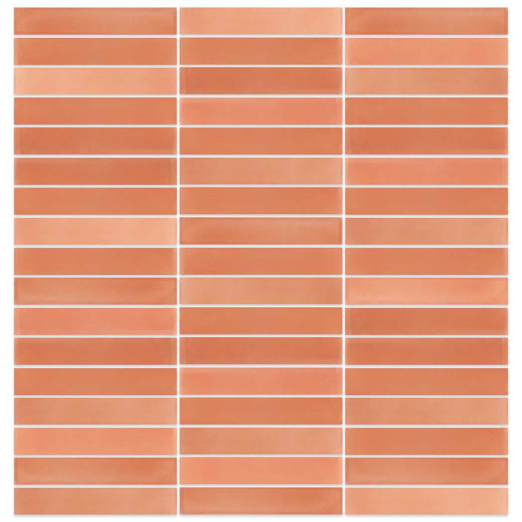 2X12-Solid Terracotta tiles by New York Cement Tile in a neat, vertical brick layout with white grout lines.