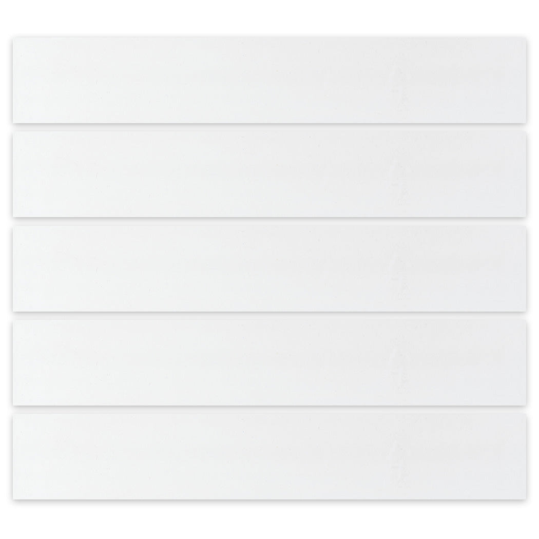 Five 2X12-Solid White samples by New York Cement Tile are stacked horizontally on a plain white background.