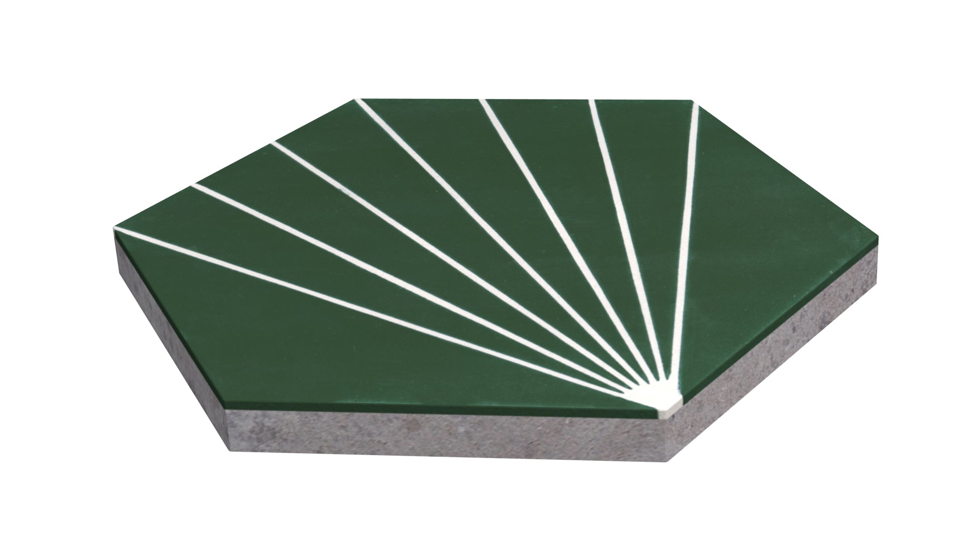 The NH23-036 - 3314 green hex tile by New York Cement Tile has white lines from one corner, shown on a white background.