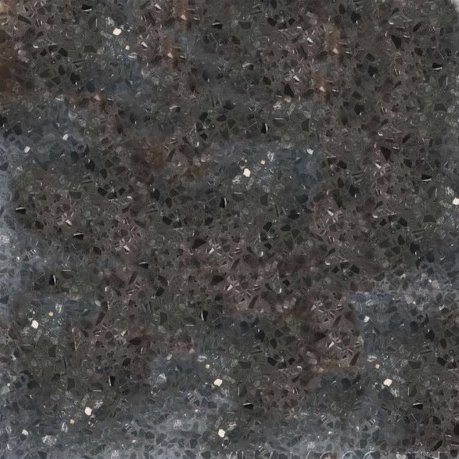 Close-up of New York Cement Tile TERRAZZO 24X24 - Luxe, Extra Sample; dark, speckled surface ideal for durable flooring.