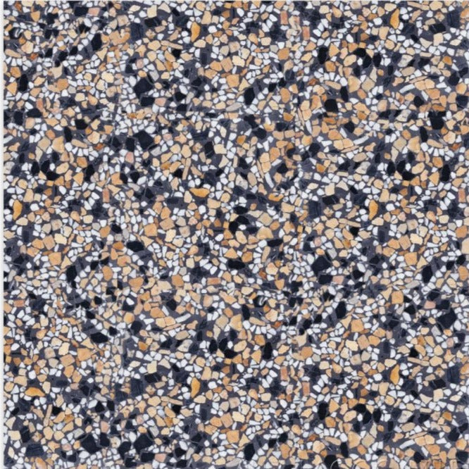 TERRAZZO 24X24- Monarch tile by New York Cement Tile features black, white & tan chips for a durable terrazzo floor.