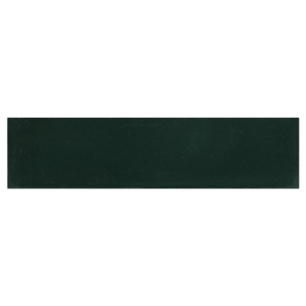The 2X8 Solid Forest Pine tile from New York Cement Tile is a dark green, glossy, rectangular wall tile sample.
