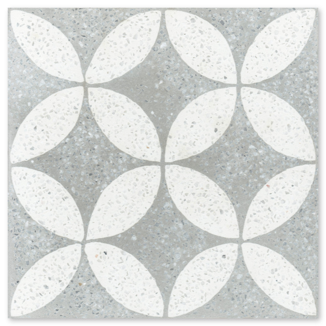 The Terrazzo 8x8-Circulos B Urban Gray tile by New York Cement Tile has a grey and white mosaic look.