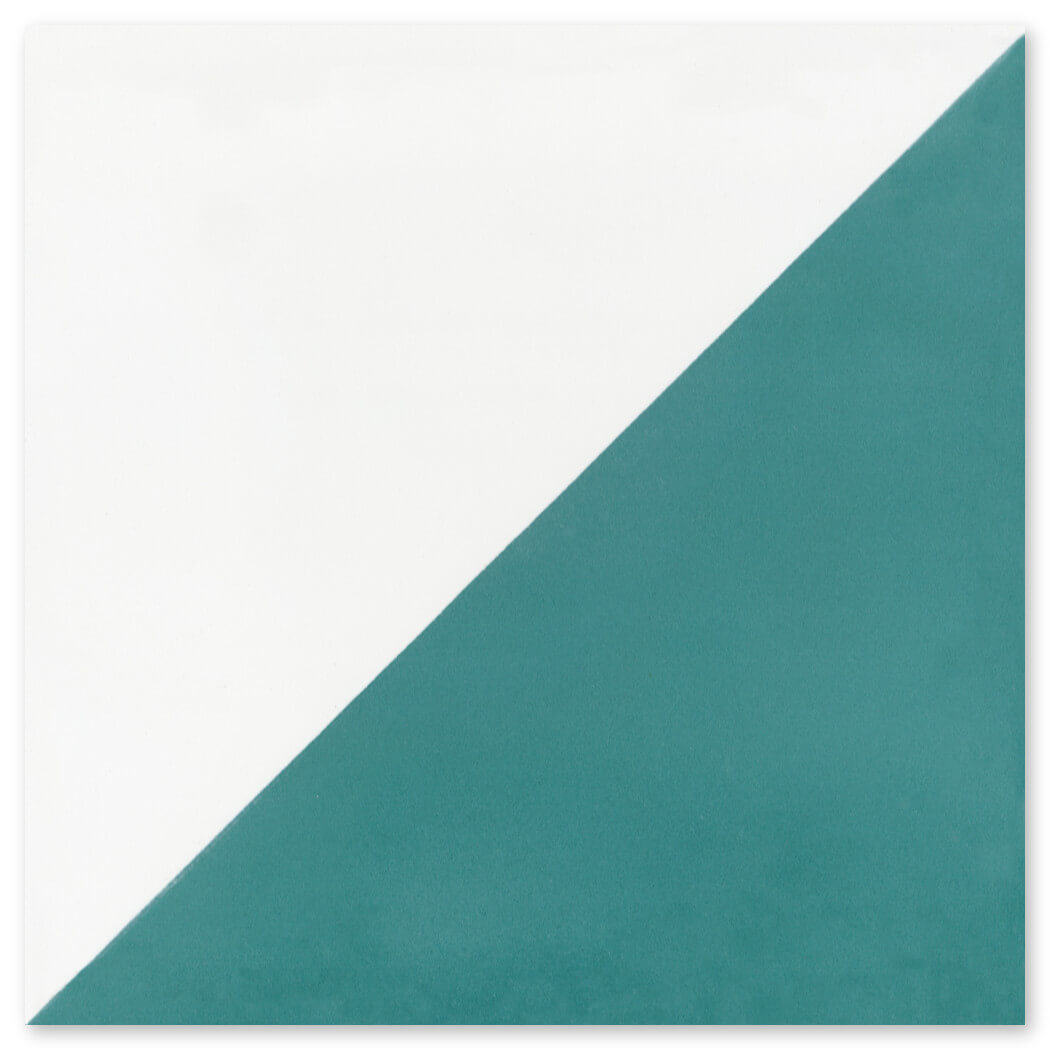 The N20-139 Icy Lagoon & White Extra Sample by New York Cement Tile features a diagonal white and teal, tile-inspired design.