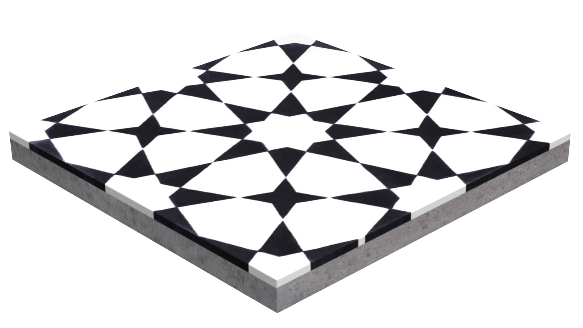 The N20-271 White & Black cement tile by New York Cement Tile features a black and white geometric star pattern.