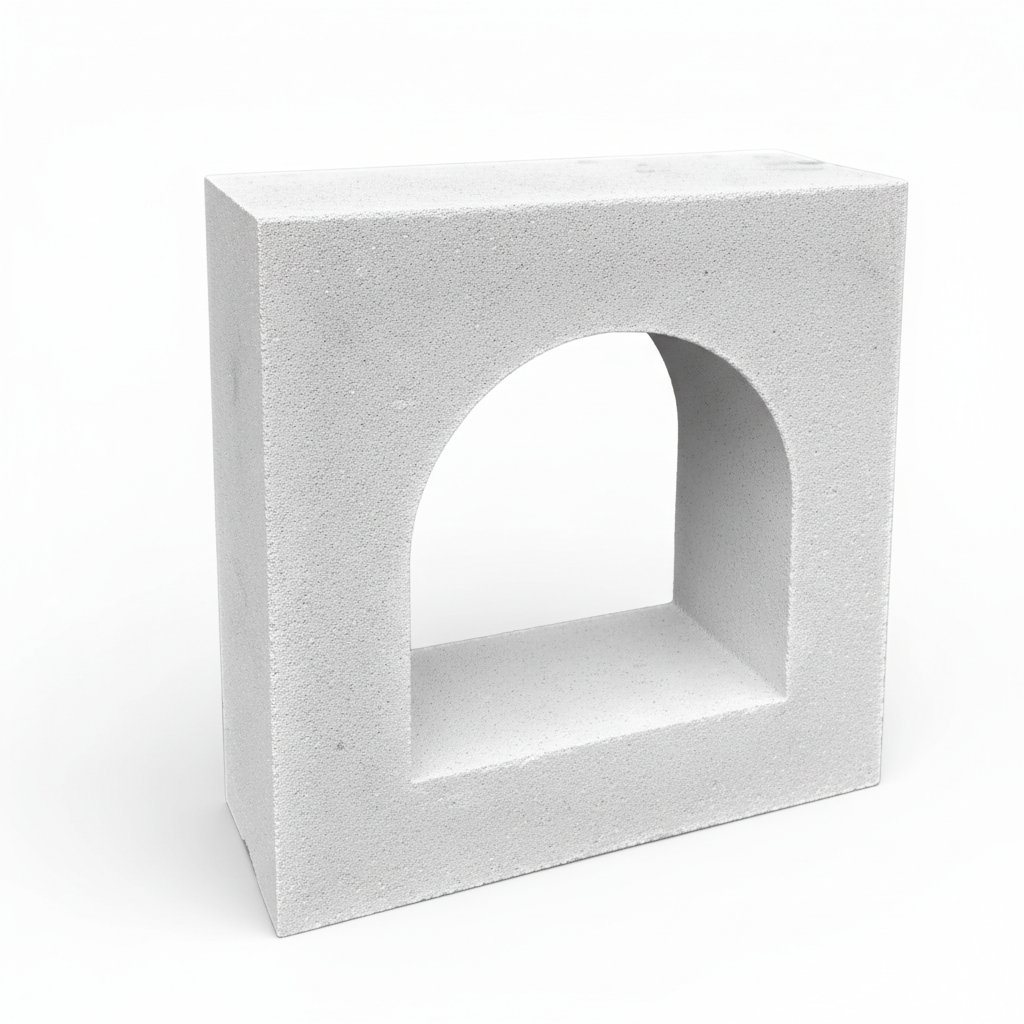 Concrete block with an arch cutout on a white background