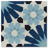 N20-029 Extra Sample by New York Cement Tile: Blue polygons and black diamonds on a white background.