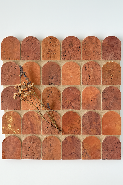 Scarpa I Red Travertine Arch Mosaic Marble Mesh