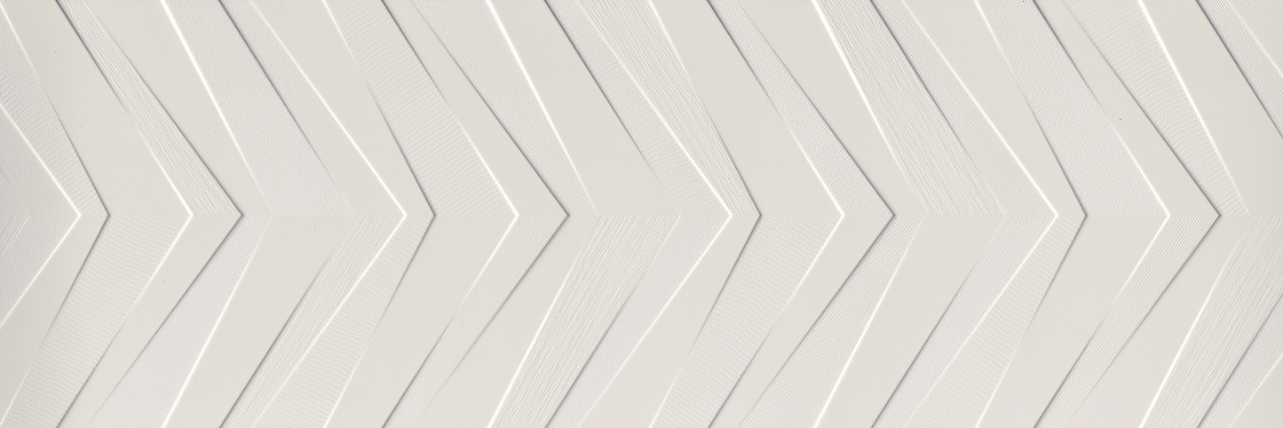 White Chevron - Sample by New York Cement Tile: white ceramic tile with embossed chevron lines for a textured geometric look.